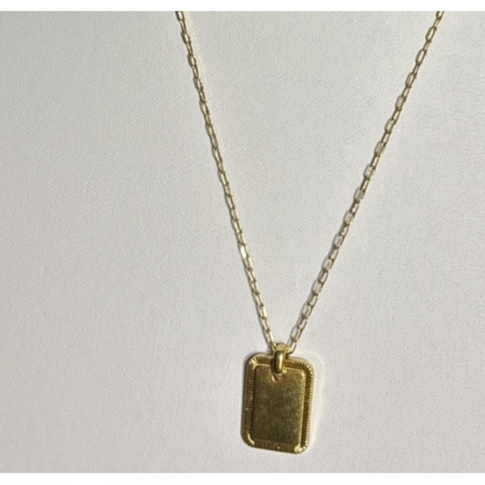 Madewell Gold Tone Engravable Rectangle Pendant Long Necklace Minimalist 22"